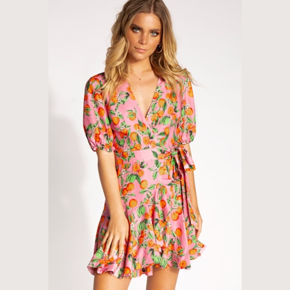 Finders Keepers Aranciata wrap dress in clementine